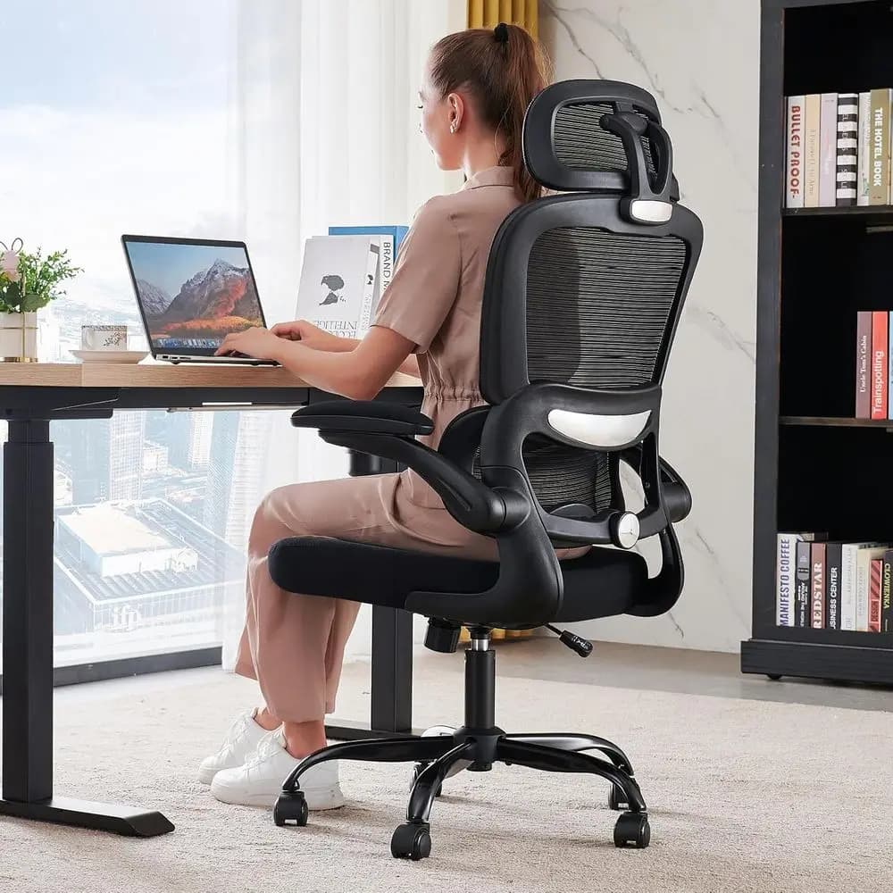 Ergonomic Mesh Desk Chair, 330 lbs Capacity, Comfortable Gaming Chair with Wheels (Black)