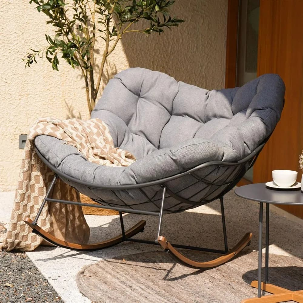 Exterior Dondolo chair, Modern and Comfortable Armchair with E-Coated Coating and Balcony cushion, Portico and Patio