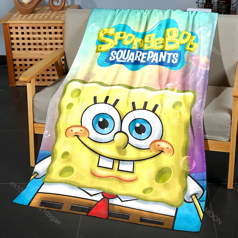 Coperta con stampa di SpongeBob, calda e morbida, adatta a tutte le stagioni, universale, per bambini e adulti, regali di lusso, per casa e viaggi