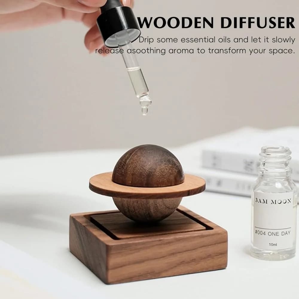 Handmade Wooden Essential Oil Diffuser Jupiter Shape Compact Aromatherapy Diffuser Elegance Creative Planetary Diffuser
