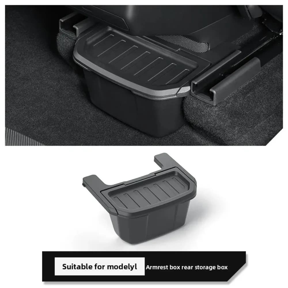 New TPE Rear Seat Storage Box & Trash Can for Tesla Model Y Juniper/YL 2025-2026 Center Console Organizer with Anti-Slip Lid