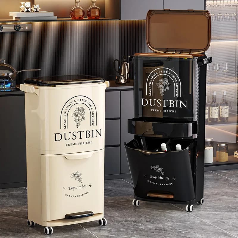 Pattumiera da cucina, capacità domestica, rifiuti alimentari, classificazione speciale di separazione secca e bagnata, stile alto, senza piegatura