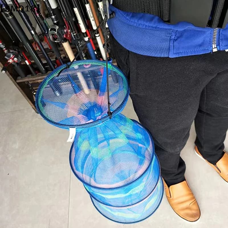 Portable Fishing Net 3 Layer Round Folding Mesh Trap Fish Basket Collapsible Fishing Net Cage Fish Baskets For Live Fish【SMQ】