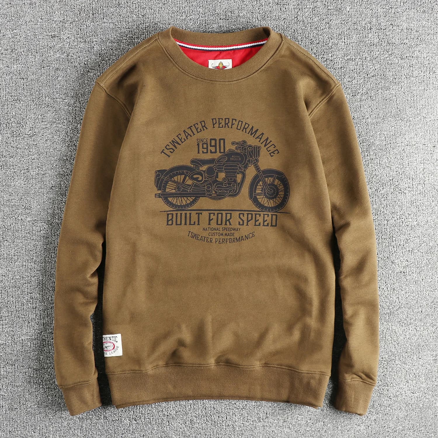 May Khaki trend retro bike element model round neck sweatshirt with men's hood wool circle cotton comfortable casual long sleeves