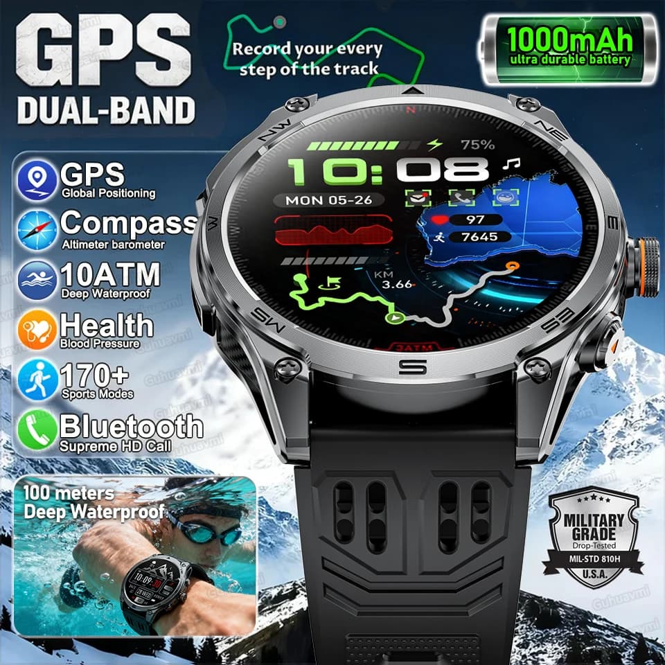 Nuovo Smartwatch Ultra Originale 2026, Impermeabile 10ATM, GPS, Robusto, con Bussola, Militare, 170+ Sport, Chiamate Bluetooth HD