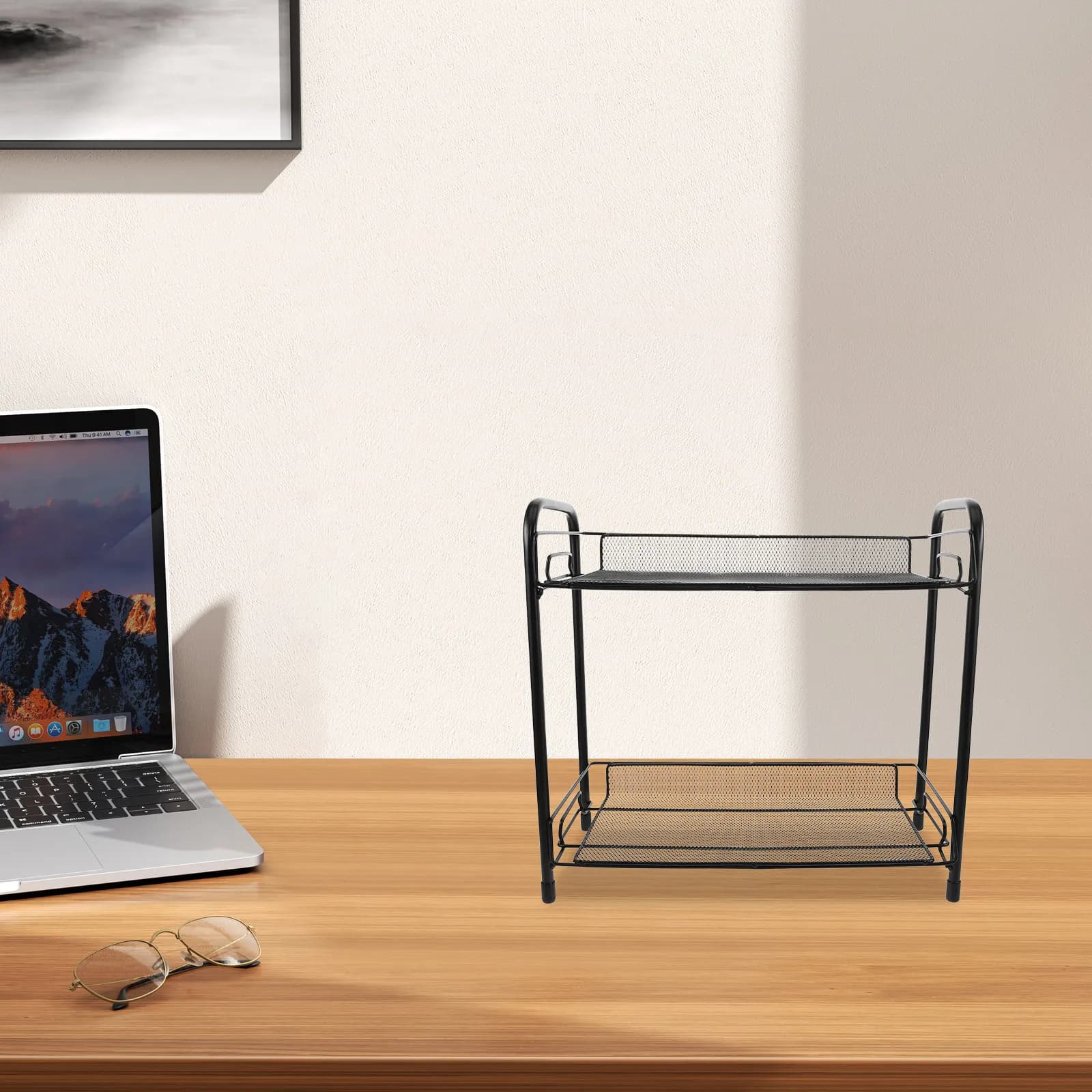 Double-Layer Coffee Storage Rack Stainless Steel Kitchen Counter Organizer Coffee Mug Stand Spice Shelf Bathroom Metal Standing