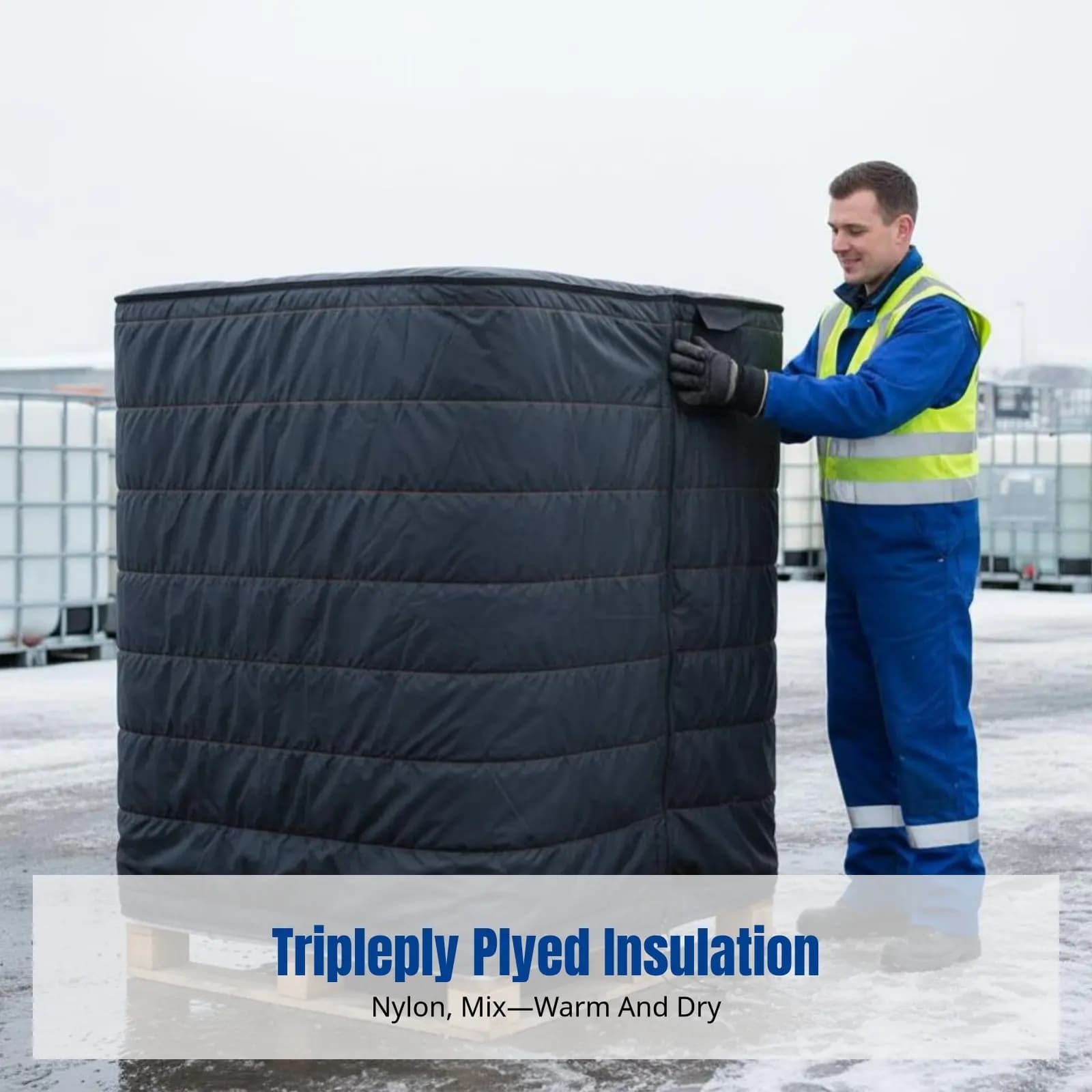 Copertura Isolante per Contenitori Intermedi (IBC), Rivestimento Protettivo, Resistente all'Acqua per Esterni, Tessuto Misto Rinforzato, Nero