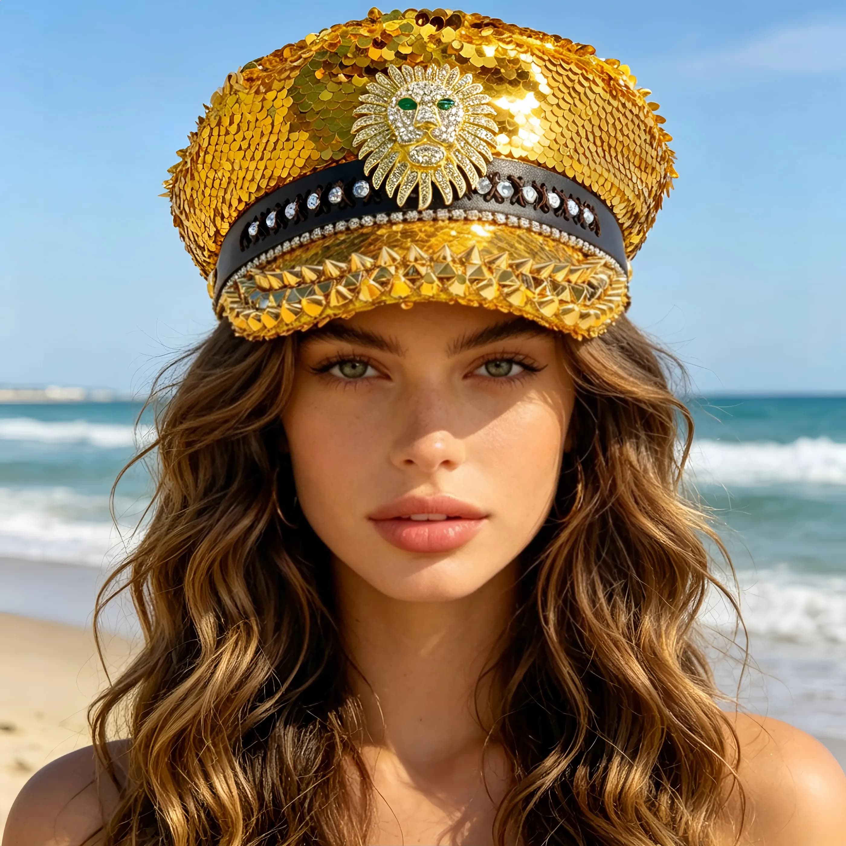 Steampunk Captain Hat Rhinestone for Burning Man Festival Woman, Music Festival, Halloween, Rave Accessories ＆ Party Caps