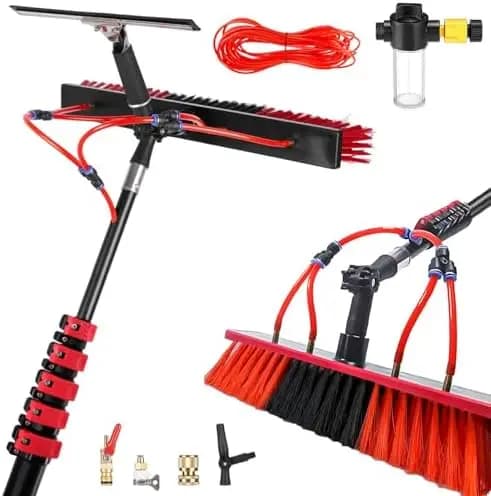 Telescopic Hydrocleaner 3.6-10.8M Water-Powered Window & Solar Panel Cleaner with Soap Dispenser 55cm Brush for Truck