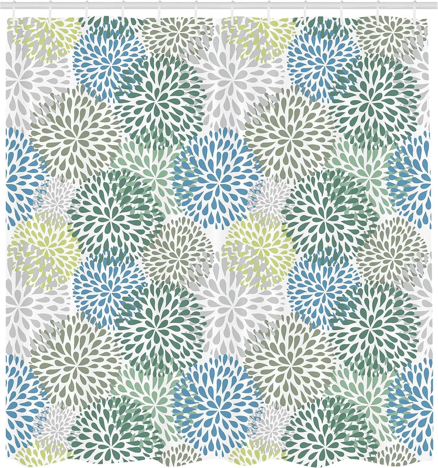Tenda da doccia floreale, petali decorati floreali moderni farina le foglie tradizionali del giardino primaverile, bagno in tessuto di stoffa