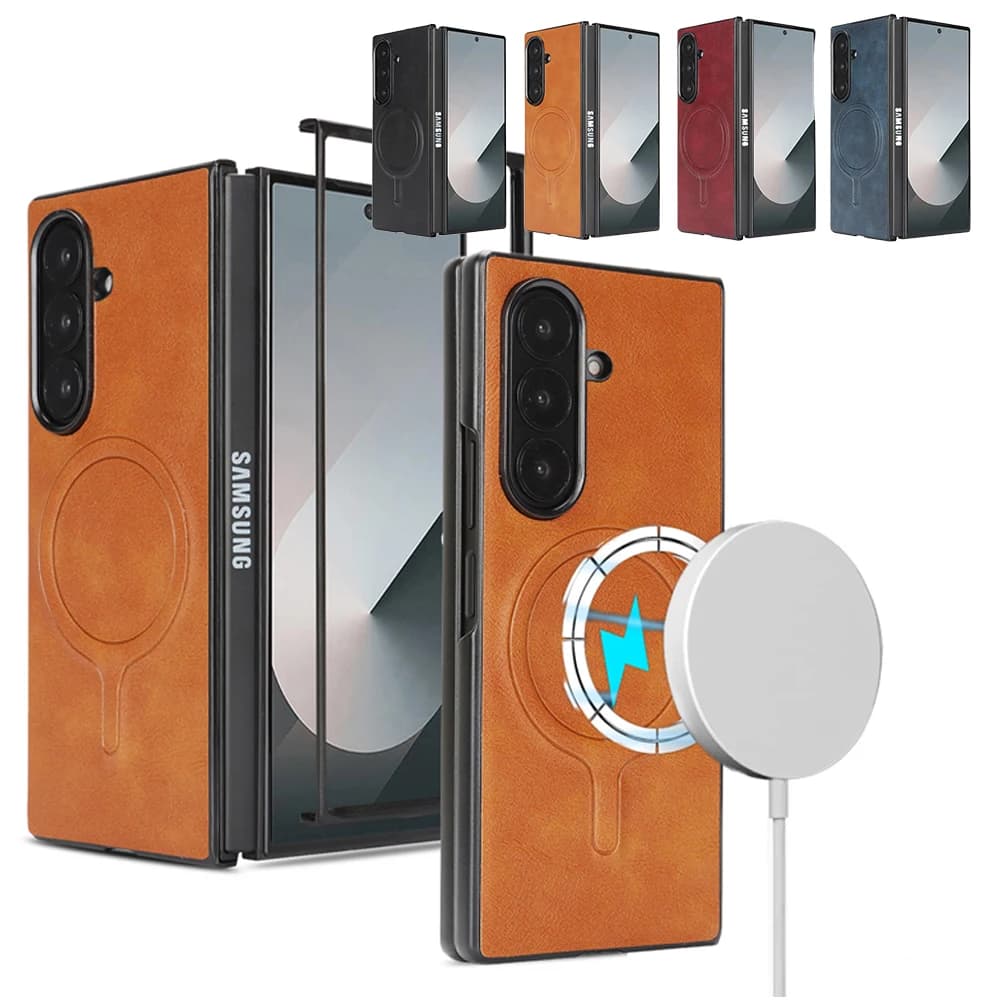 Wireless Charging Luxury PU Leather Case for Samasung Galaxy Z Fold 8 7 6 5 4 3 Fold7 Fold6 Fold5 Fold3 Magnetic Phone Cover