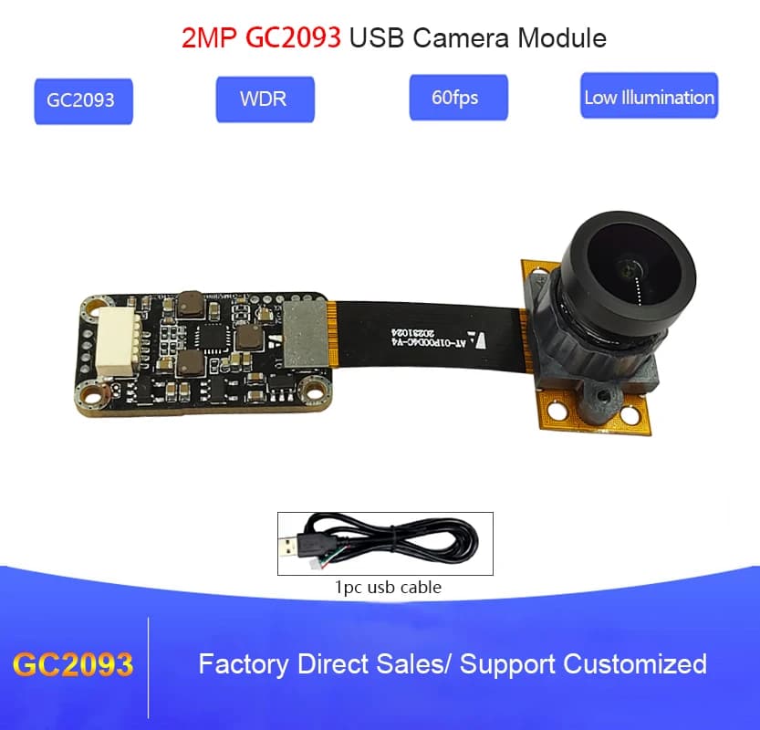 Modulo Fotocamera USB 2MP 1080P GC2093, Bassa Illuminazione, H264 WDR USB2.0, Senza Driver, F2.8, Supporto H264/H265/1080P/YUV/MJPG/UVC, Scheda Webcam