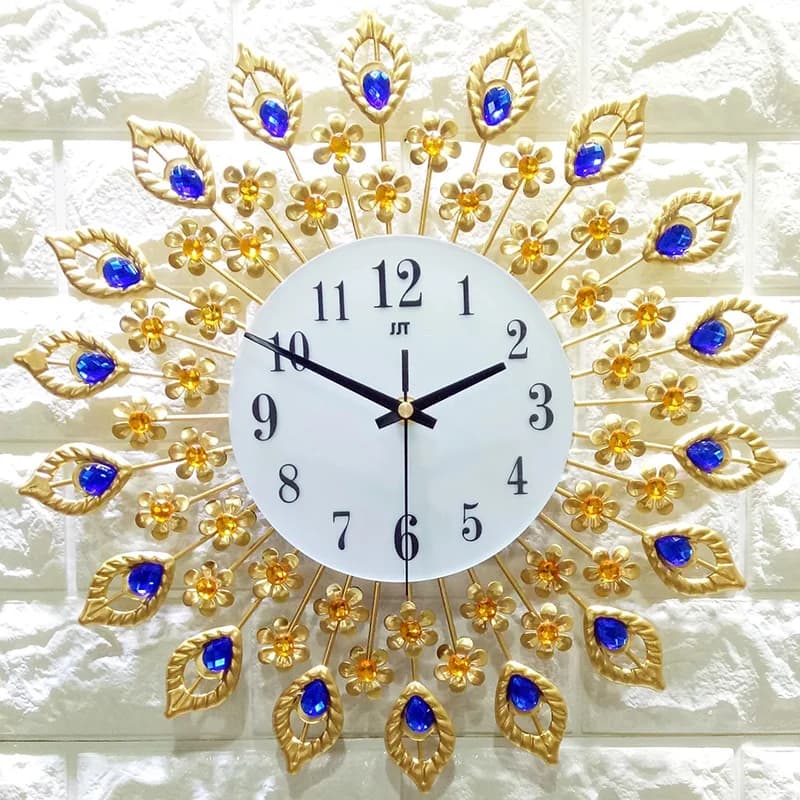 Wrought iron gilded living room clock, quartz wall clock for bedroom in style creative electronic fashion watch