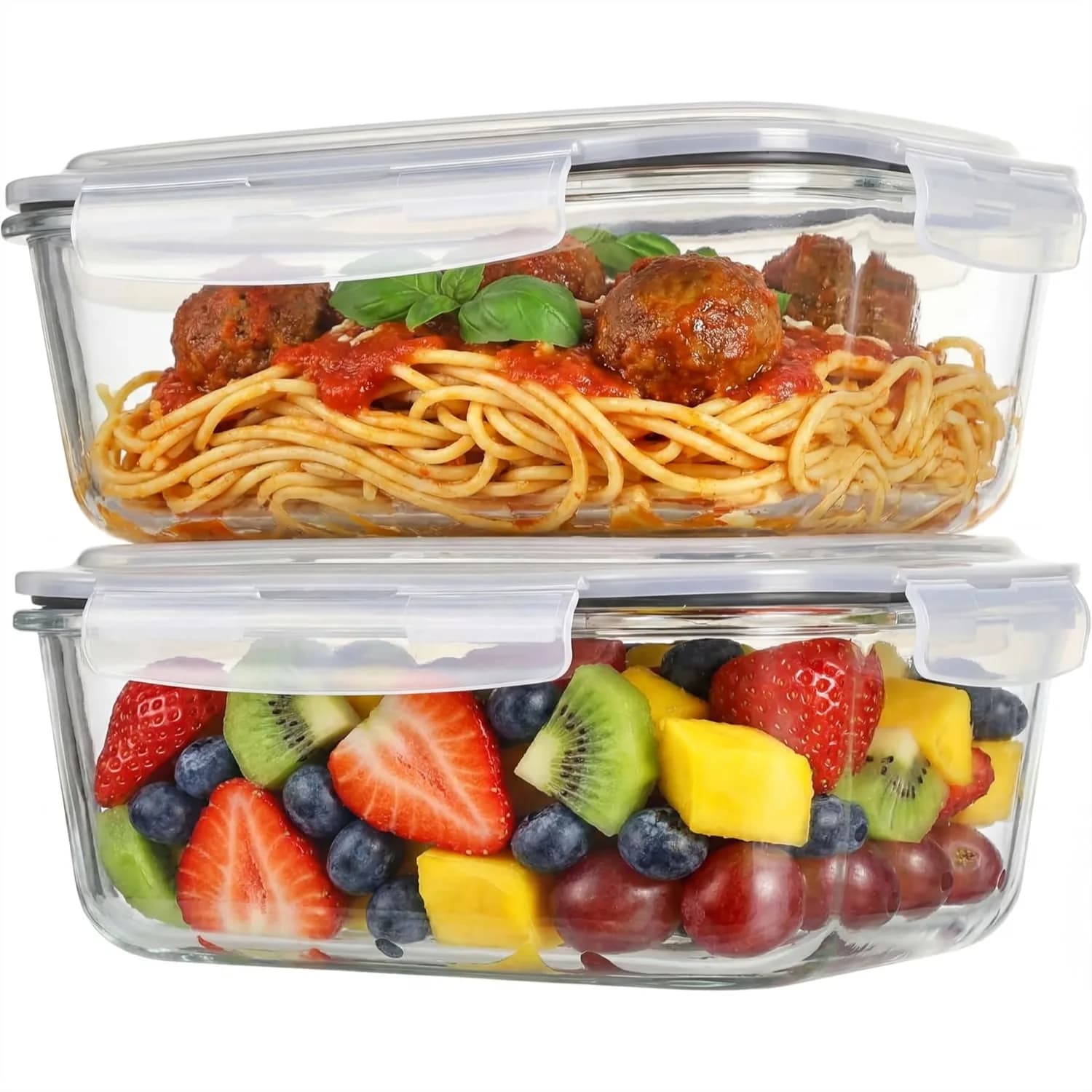 Set di 2 Contenitori in Vetro da 63oz con Coperchi, Ermetici per Alimenti, Adatti per Preparazione Pasti, Forno e Lavastoviglie