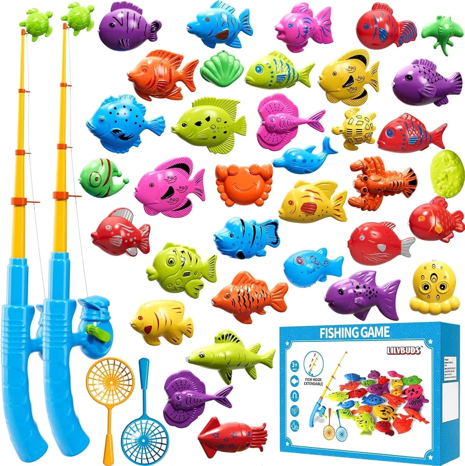 Gioco di Pesca Magnetica per Bambini dai 3 agli 8 Anni, Divertimento in Acqua con Canna, Rete e Tavolo da Gioco per Vasca e Piscina