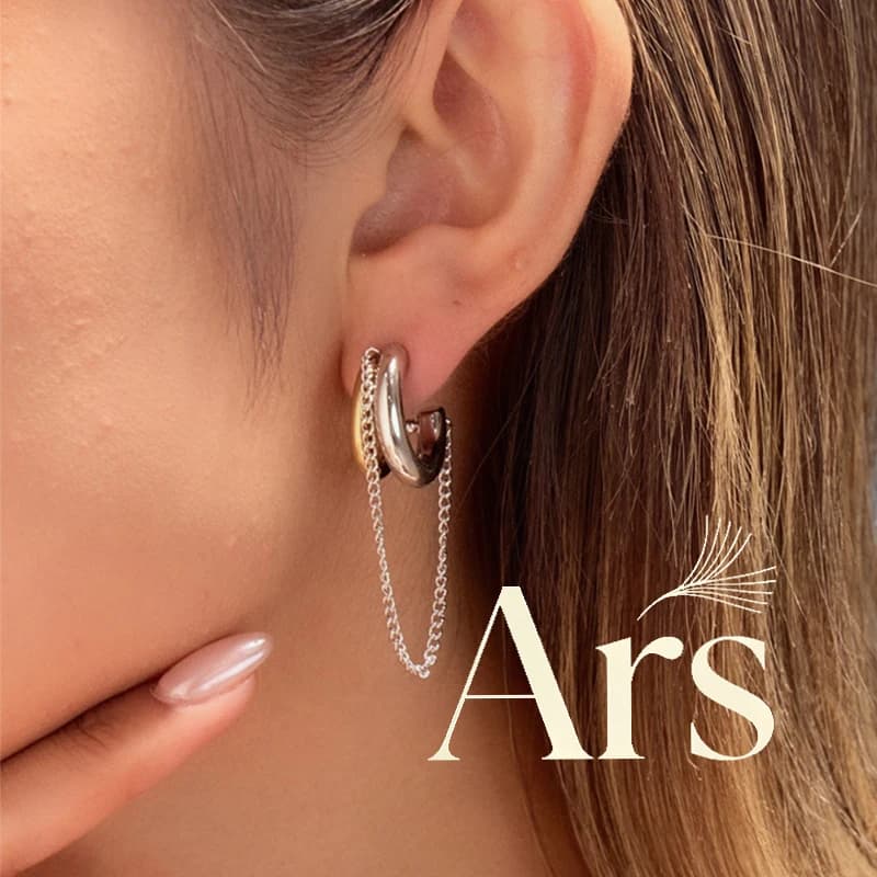 Ars Two Tone Tassel Earrings for Women Gold Plated Stainless Steel C Shape Stud Earring Gold&Silver Earring Minimalist Earrings
