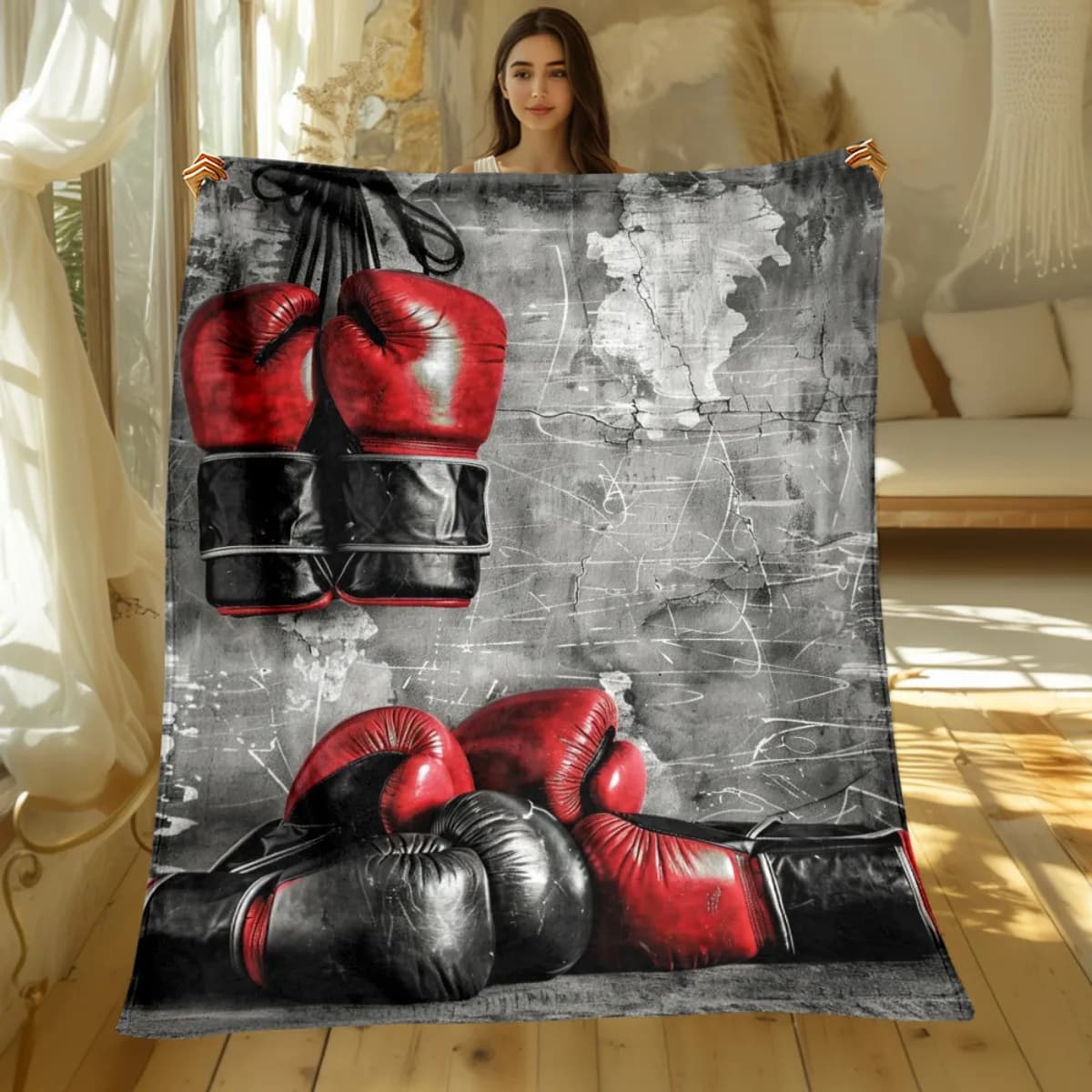 Vintage Gym Sports Boxing Gloves Theme Covered Athletic Furniture Fighting Soft Gift Backpack for Fitness Fans
