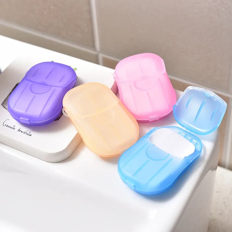 20 PCS Sapone Da Viaggio Carta Scatola Usa E Getta Mini Foglio Sapone Lavaggio A Mano Cucina Bagno A Mano Pulito Profumato Mini Fetta di Carta Sapone