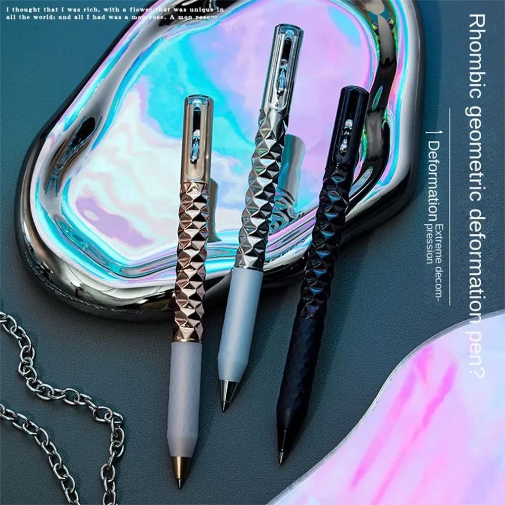 Penna neutra con deformazione geometrica in metallo, decompressione, modifica della forma interessante, penna gel, scrittura per studenti, penna anamorfica, regalo