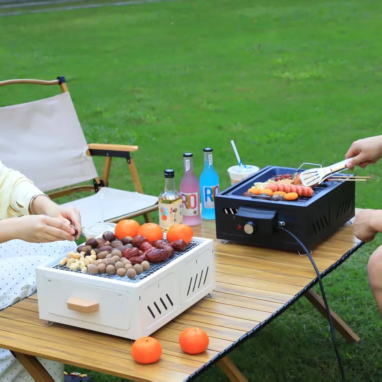 HYS Outdoor Camping BBQ Grill Household Garden Portable Charcoal BBQ Grill Square Stove Tea Easy Cleaning Drawer Stove