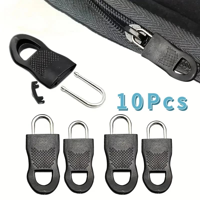Removable zipper remover without tools with 8 pcs spare zipper head, school backpack, rope label, clothing, broken zip fastener