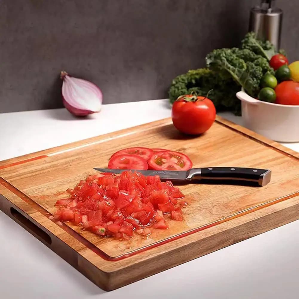 Tagliere Ecologico in Legno Spesso con Scanalatura per Succhi, Robusto Tagliere per Salumi e Carne