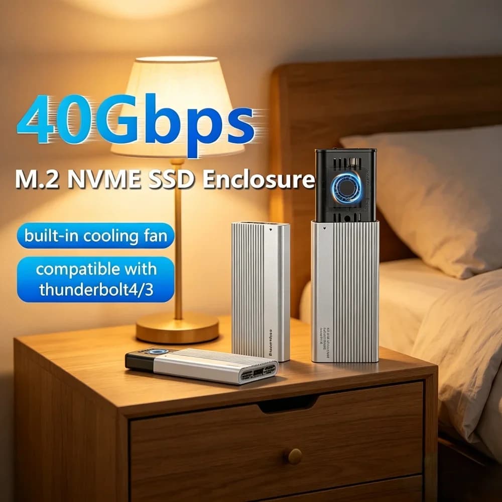 Box esterno USB4 40Gbps per SSD M.2 NVMe con ventola di raffreddamento, custodia esterna per SSD PCIe 4.0, compatibile con Thunderbolt 3/4