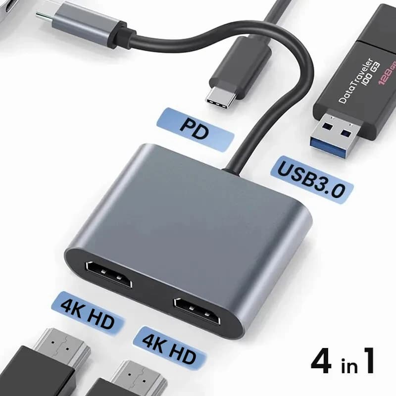 Adattatore per Display HD da USB C a doppio 4K Hub per Docking Station Thunderbolt3 due monitor per specchio per Laptop Windows10/11 e modalità di estensione