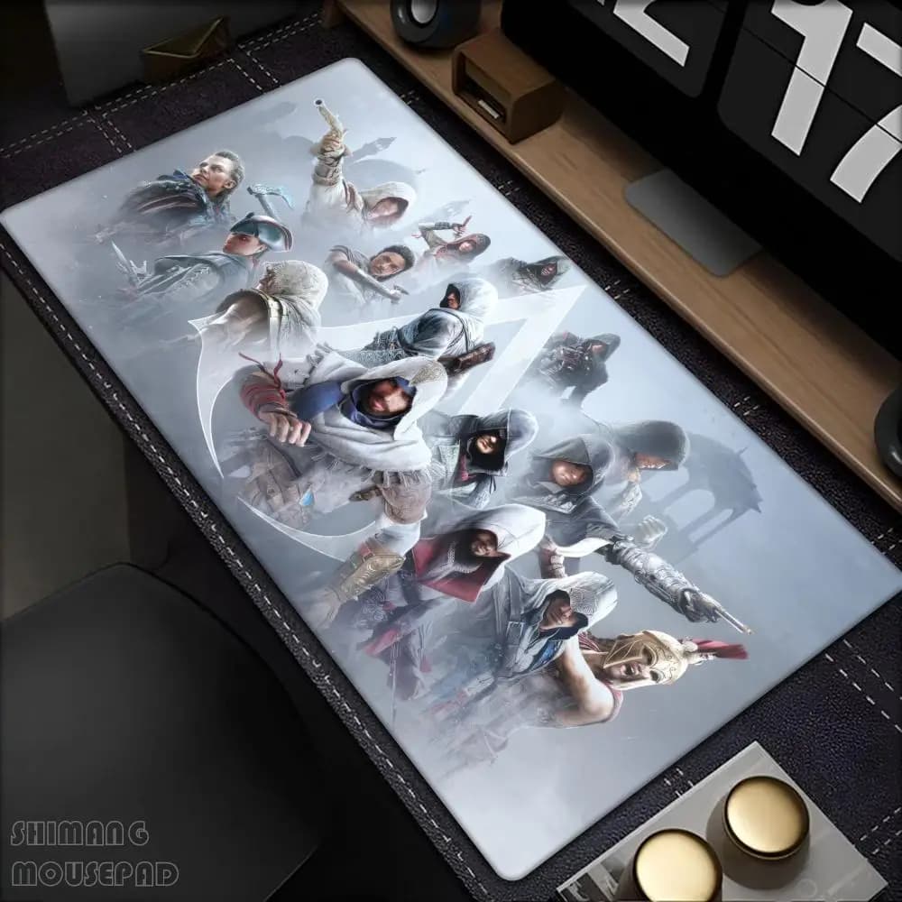 Tappetino da Scrivania XXL Assassin's Creed, Grande Tappetino per Mouse da Gaming, Antiscivolo, Bifacciale in PU, Tappetino in Pelle per Tastiera e Mouse
