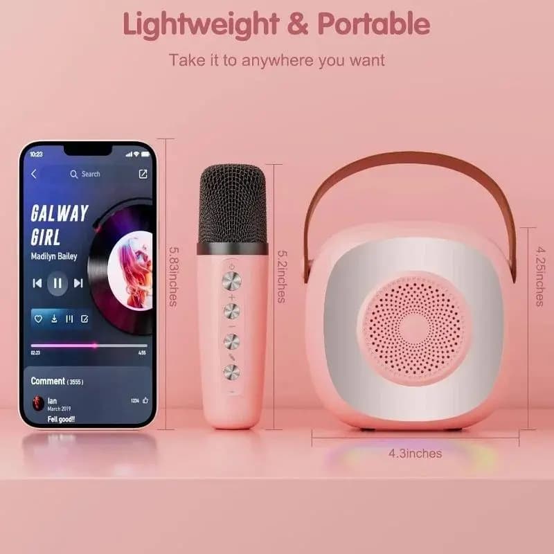 Mini altoparlante Bluetooth per bambini con 1 microfono wireless e luce notturna RGB, macchina per karaoke a lunga durata, regalo per bambini