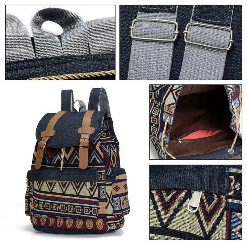 X90D Zaino da donna in tela Vitinge Zaino etnico Zaini bohémien Zainetto da scuola