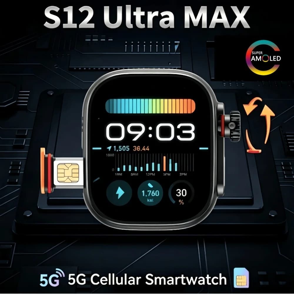 Global Version Android 12.0 S12 Ultra MAX Smart Watch 2.29inch Amoed Smart Watch With Rotary Camera GPS WIFI Multi-sport Mode