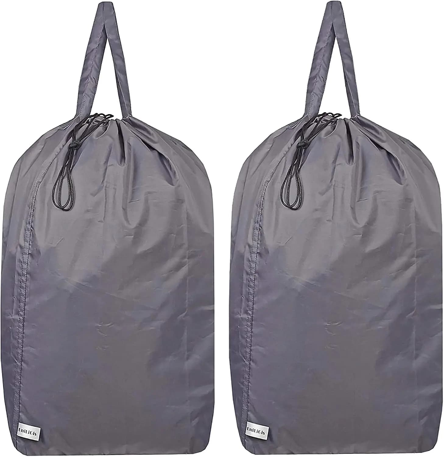 Large Washable Travel Laundry Bag 2-Pack, Heavy Duty 85L, Square Base, Handles & Drawstring, Grey