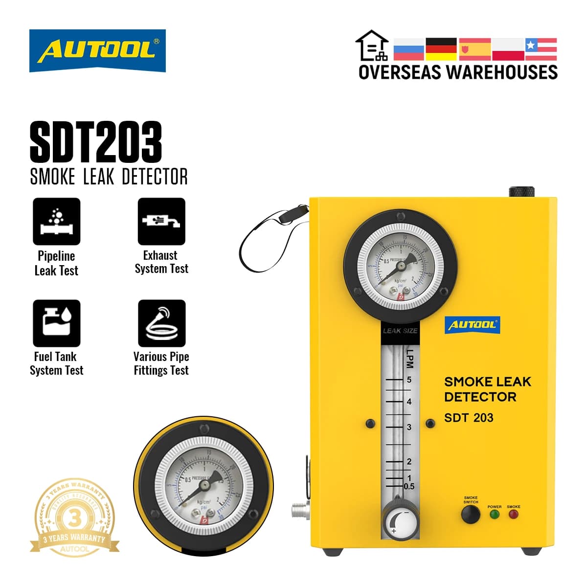 AUTOOL SDT203 Smoke Machine Leak Detector EVAP System Pipe Leak Locator Automotive Diagnostic Smog Gas Leakage Analyzer Detector