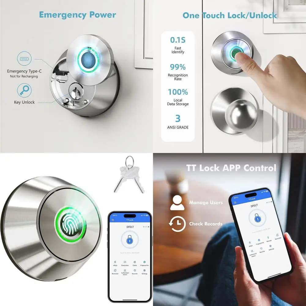 Serratura Intelligente per Porta con Controllo tramite App, Lunga Durata della Batteria, Facile Installazione, Impermeabile, 2 Chiavi di Ricambio Incluse