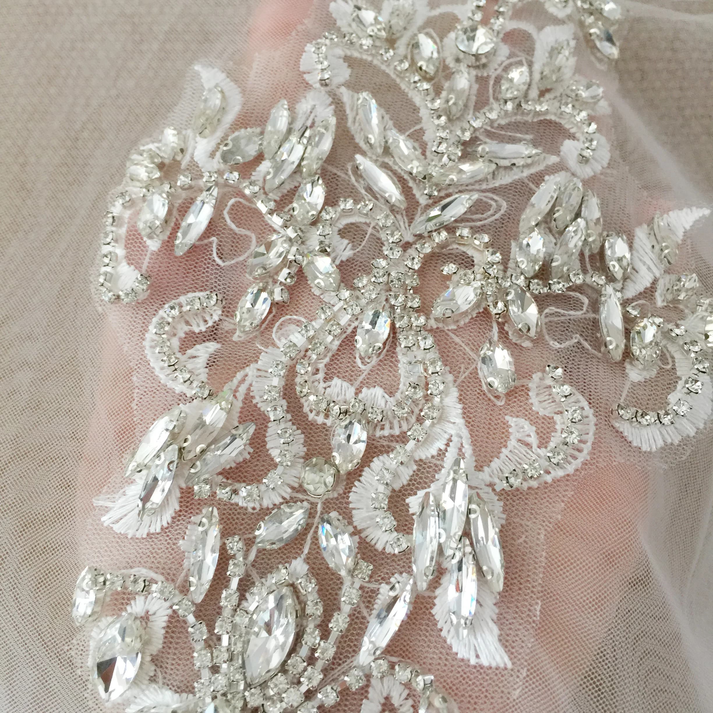 Appliques di cristallo di strass, collare di pizzo di perline di Tulle cristallino con supporto in pizzo cintura per abito da sposa mantello da sposa