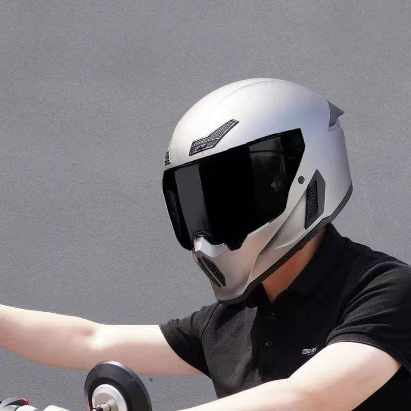 Fashionable trend ABS integral helmet, retro look, vintage design with modern safety sports bike, youthful size with fantastic visor