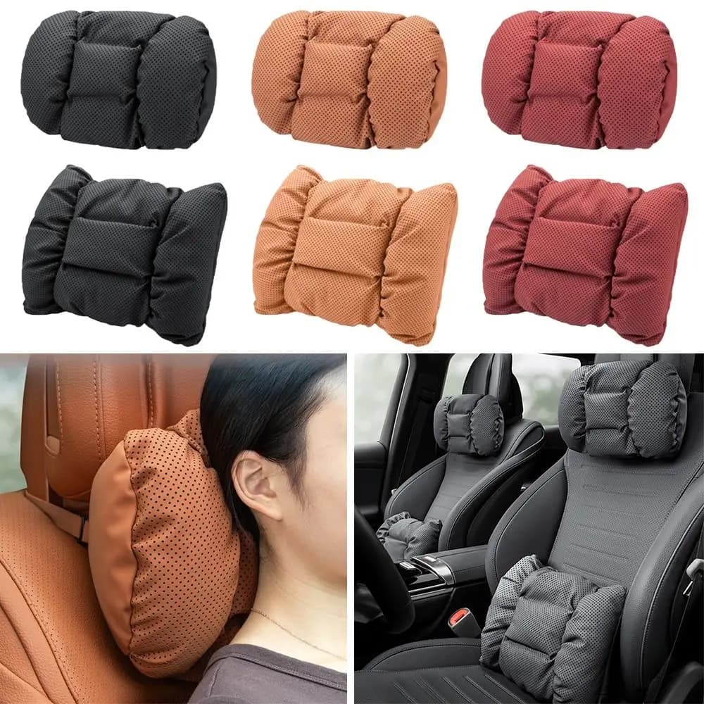 Supporto Lombare e Cervicale in Pelle per Auto, Cuscino in Cotone a Bolle Resistente alle Macchie, Traspirante e Confortevole