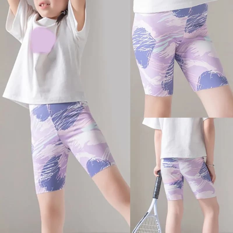 Leggings sportivi per bambini a vita alta ad asciugatura rapida Pantaloncini da palestra per allenamento per bambini con stampa elastica per leggings da allenamento per ragazze di 3-13 anni
