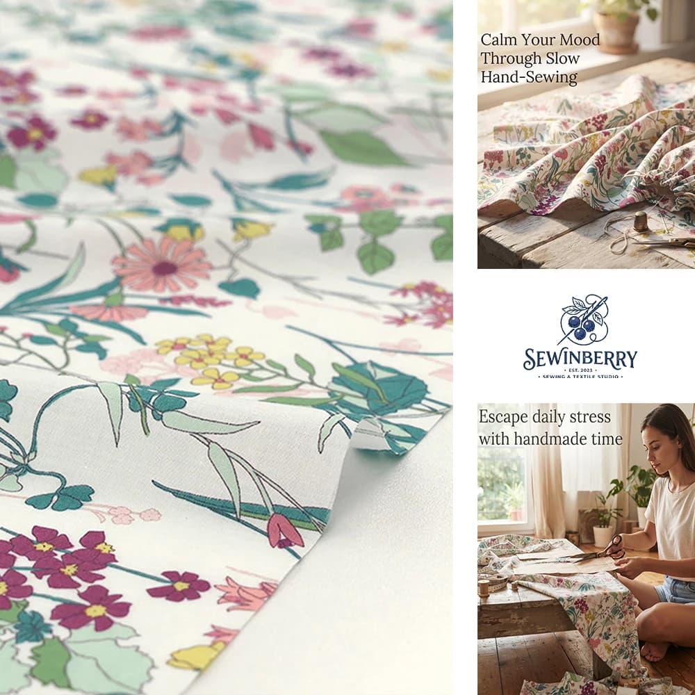 Pastoral Hand Drawn Floral Printed Fabric Stress-Relief DIY Sewing Material For Dress Patchwork Home Textile Handmade Crafts