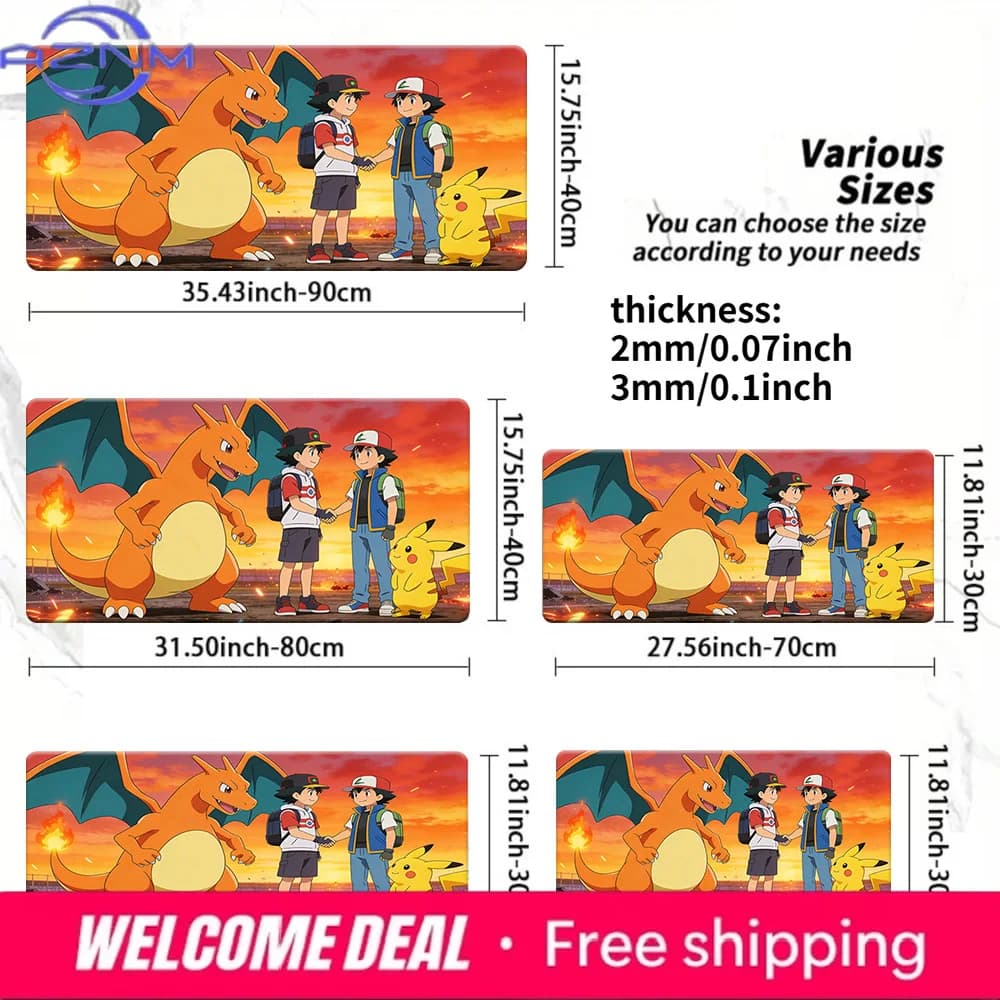 Tappetino per mouse da gioco Pokemon Ash & Charizard Sunset Handshake, tappetino da scrivania antiscivolo