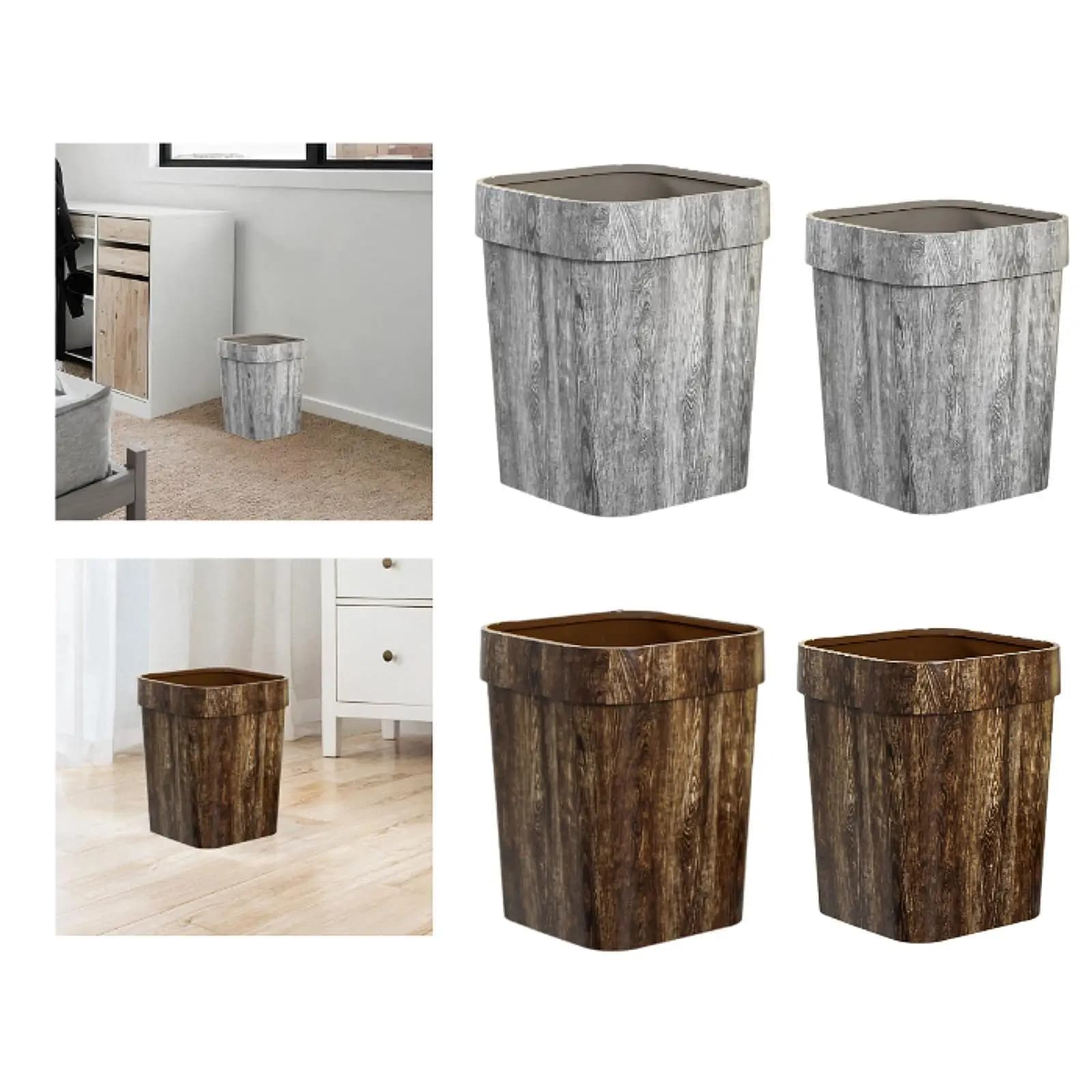 Cestino per Rifiuti Quadrato Stile Rustico, Bidone Portatile per Soggiorno, Cucina, Dormitorio, Ufficio