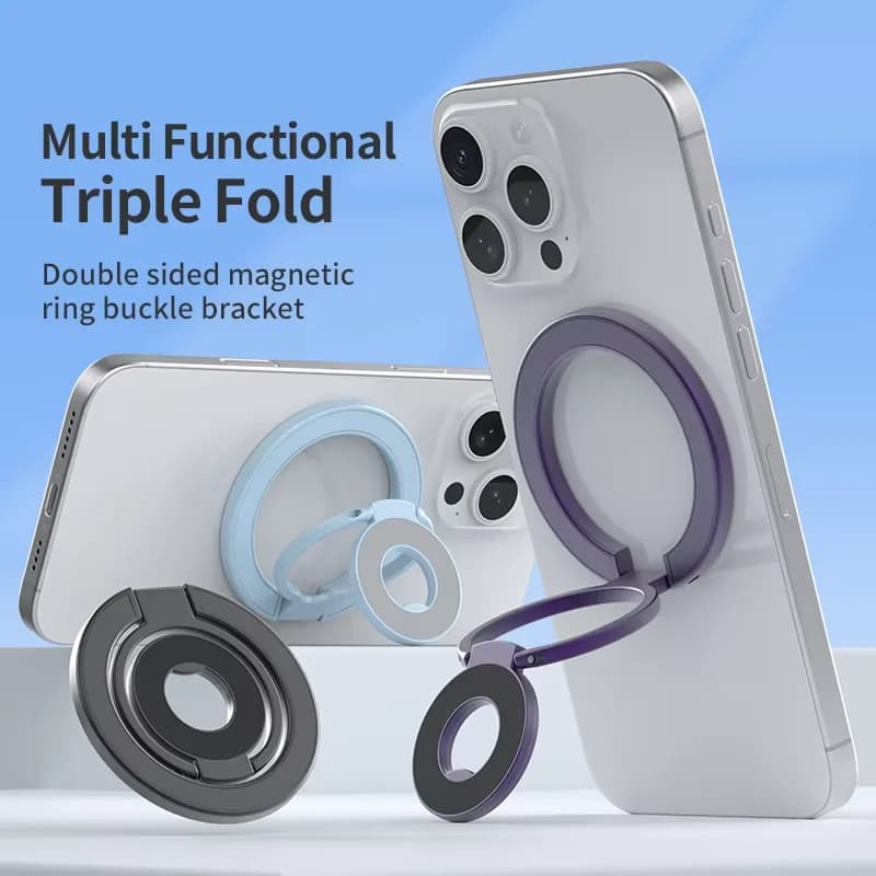 KEBIDUMEI Supporto Magnetico per Cellulare, Anello Magnetico Bifacciale, Supporto Pieghevole Triplo per Telefoni, Accessori per Cellulari