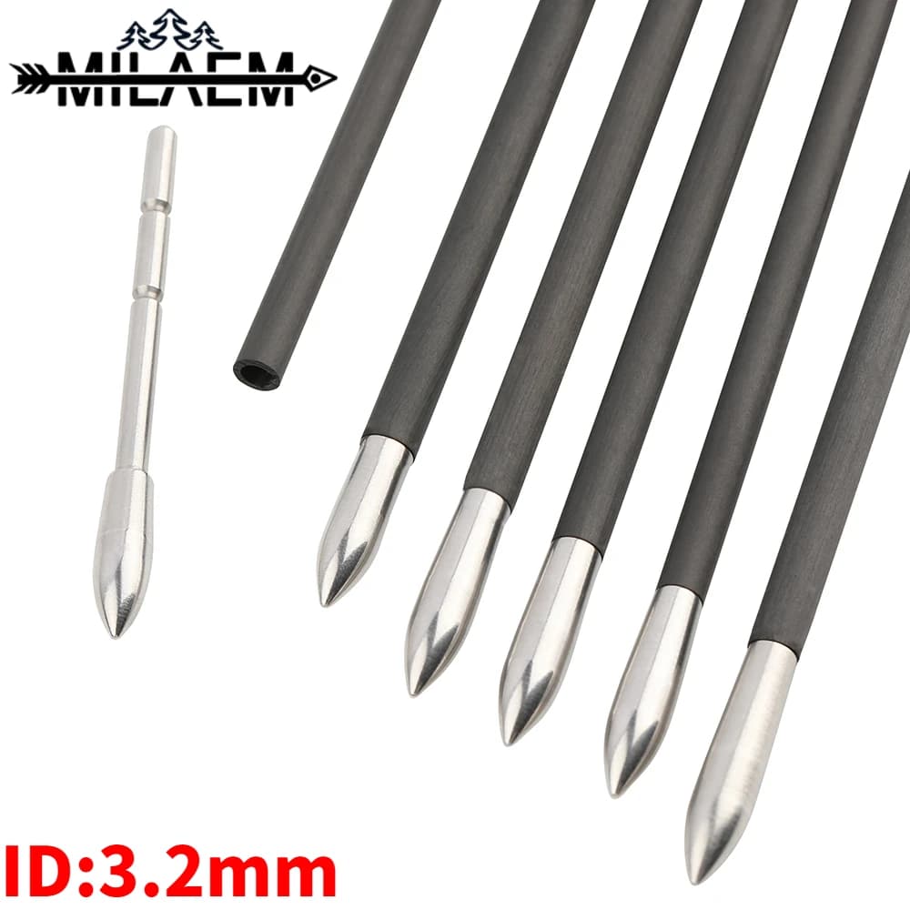 12 pz punta di freccia 80/100/120 grano interpolato carbonio bersaglio punti di campo suggerimenti ID 3.2mm teste di freccia tiro tiro con l'arco accessori