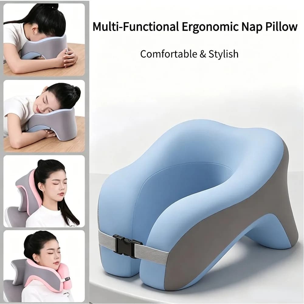 Hot Ergonomic Memory Foam Nap Pillow Ice Silk Cover Cervical Support Desk Cushion Adjustable U Neck Pillow Office Student Travel
