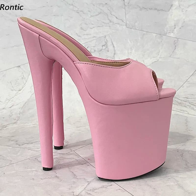 Rontic Handmade Women Summer Platform Mules Sandals Stiletto High Heels Peep Toe Beautiful Pink Green Cosplay Shoes US Size 6-12
