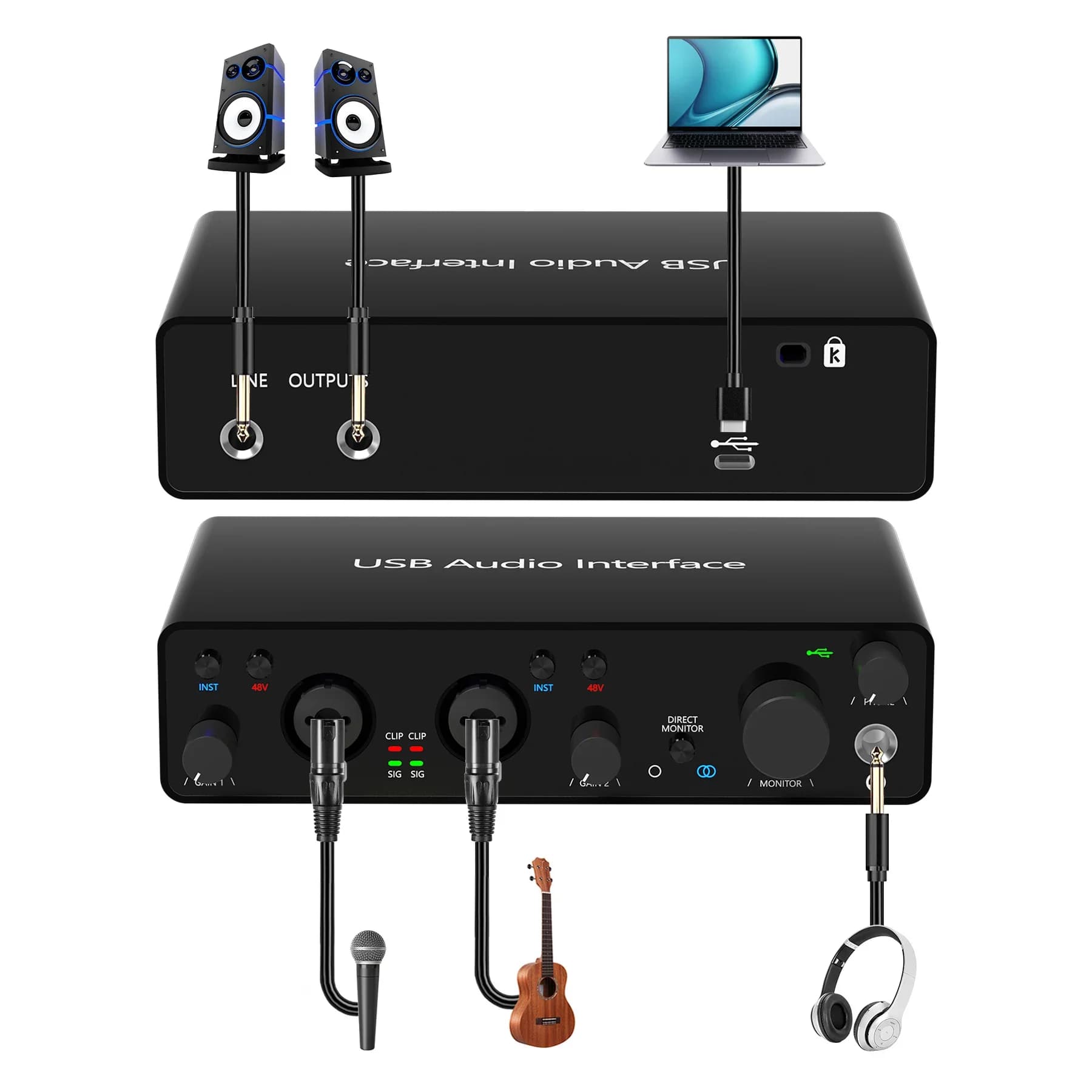 Kit Professionale Best Seller: Microfono a Condensatore da Studio, Cuffie Monitor, Bundle per Vlogging, Interfaccia Audio USB, Scheda Audio per Podcast