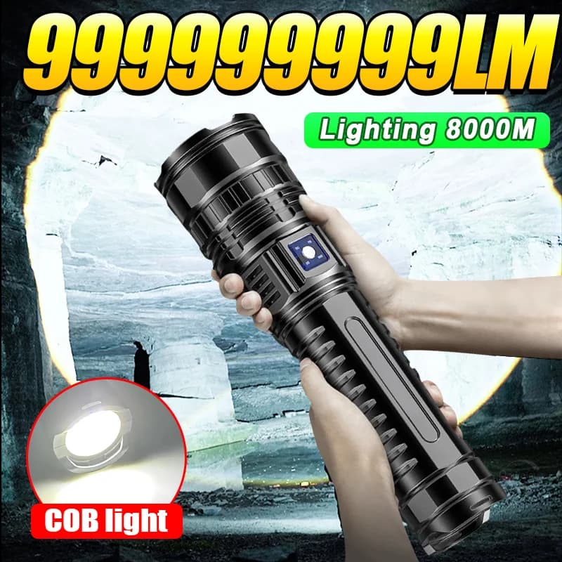 999999999LM Most Powerful LED Flashlight Rechargeable Type-c Flashlight Long Range 8000M Tactical Torch Light For Fishing