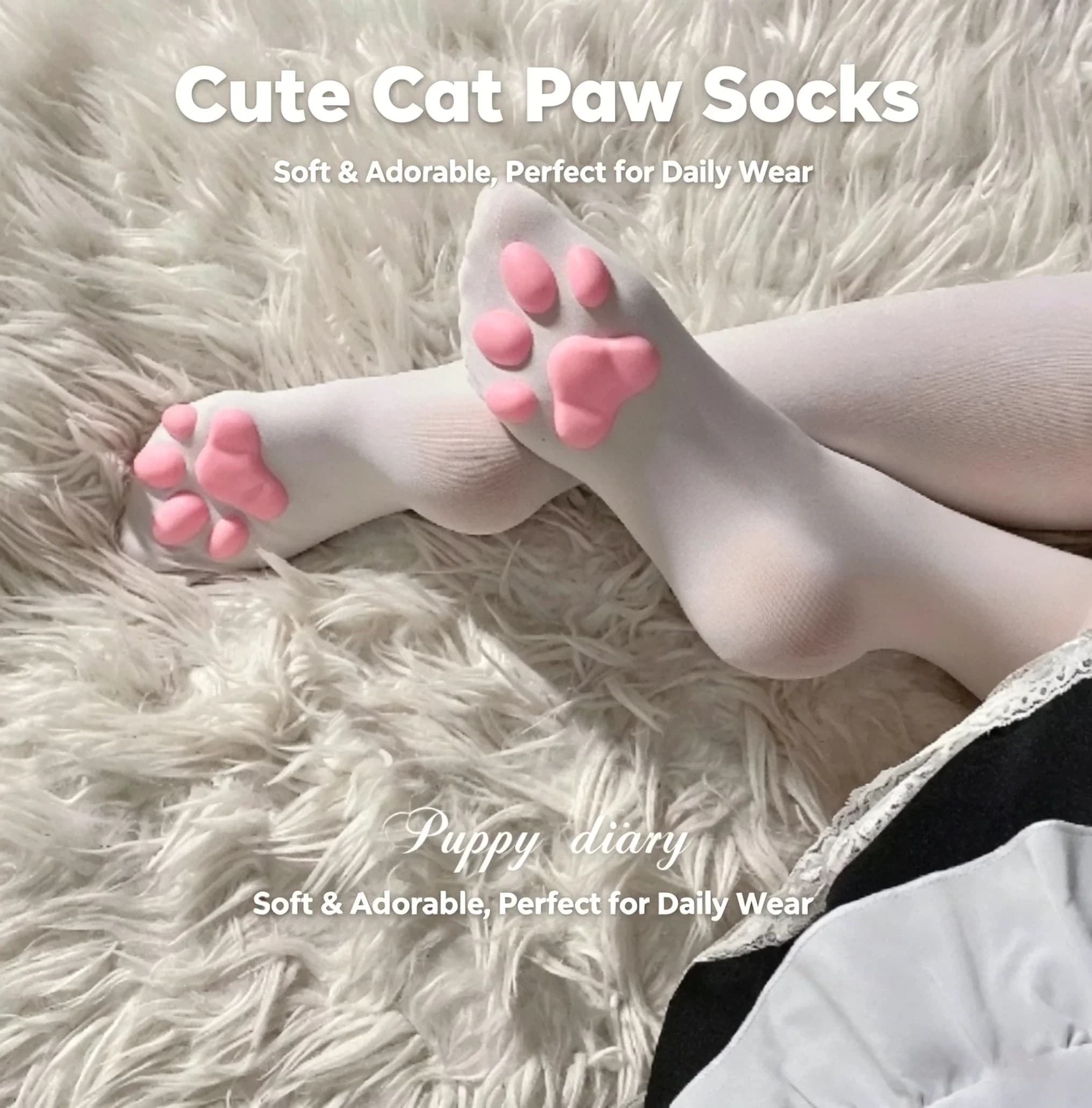 Puppy Diary Cute 3D Cat Paw Pad Japanese Style Sexy Non Slip Slim Thigh High Stockings Women Autumn Winter Match Jk Daily Wear