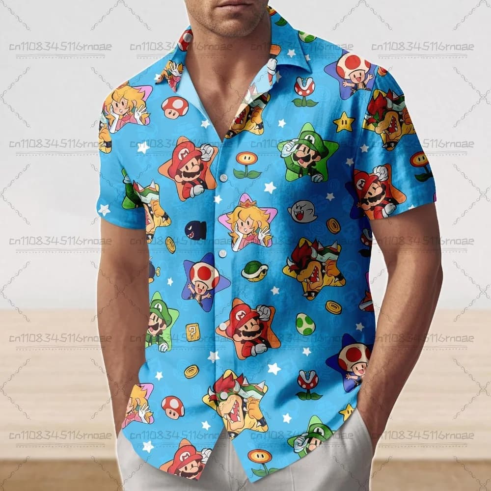 Nuova Camicia Hawaiana Super Mario 2026 di Alta Qualità a Maniche Corte con Bottoni per Uomo e Donna, Stile Vacanza